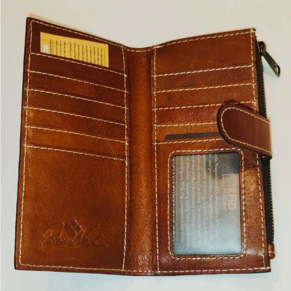 Patricia Nash Nazari Cognac Brown Leather RFID Wallet with Zip and Snap - Picture 4 of 10